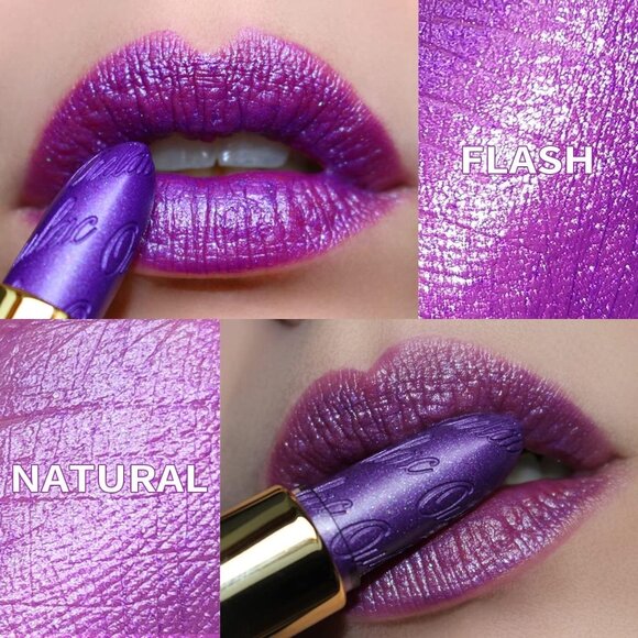 🆕 Metallic Glitter Purple Lipstick Lightweight Soft Hydrating Full-Coverage - Picture 2 of 7